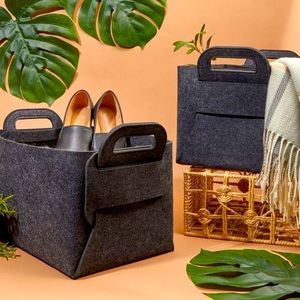 4-Pack Felt Storage Baskets with Handles Dark Gray
